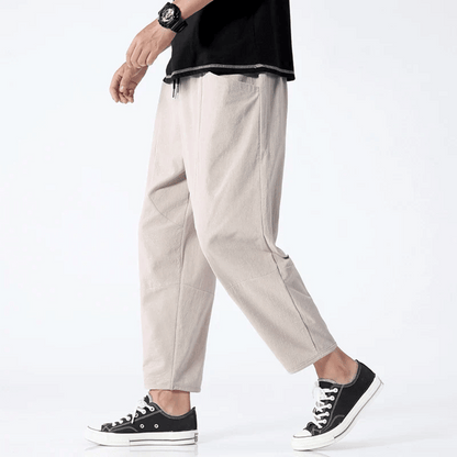 Drawstring Elastic Waist Tapered Cropped Trouser