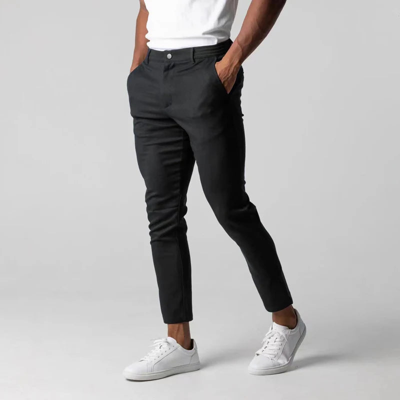 Cropped Tapered Slim Hemmed Pocketed Buttoned Trouser