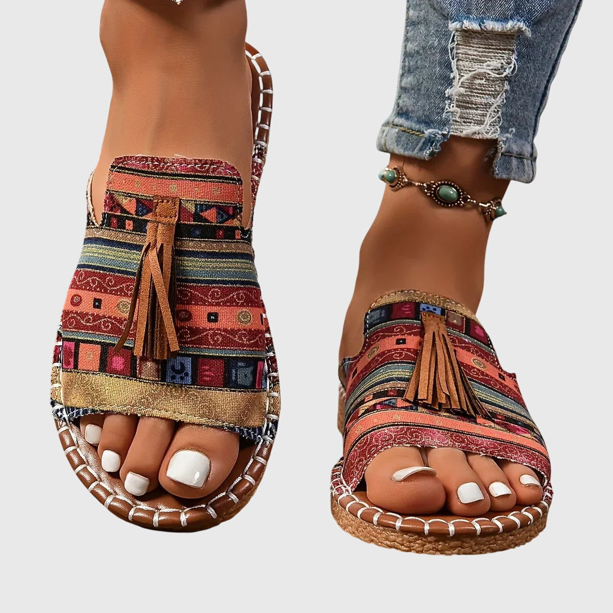 Tassel Open-Toe Flat Sandals