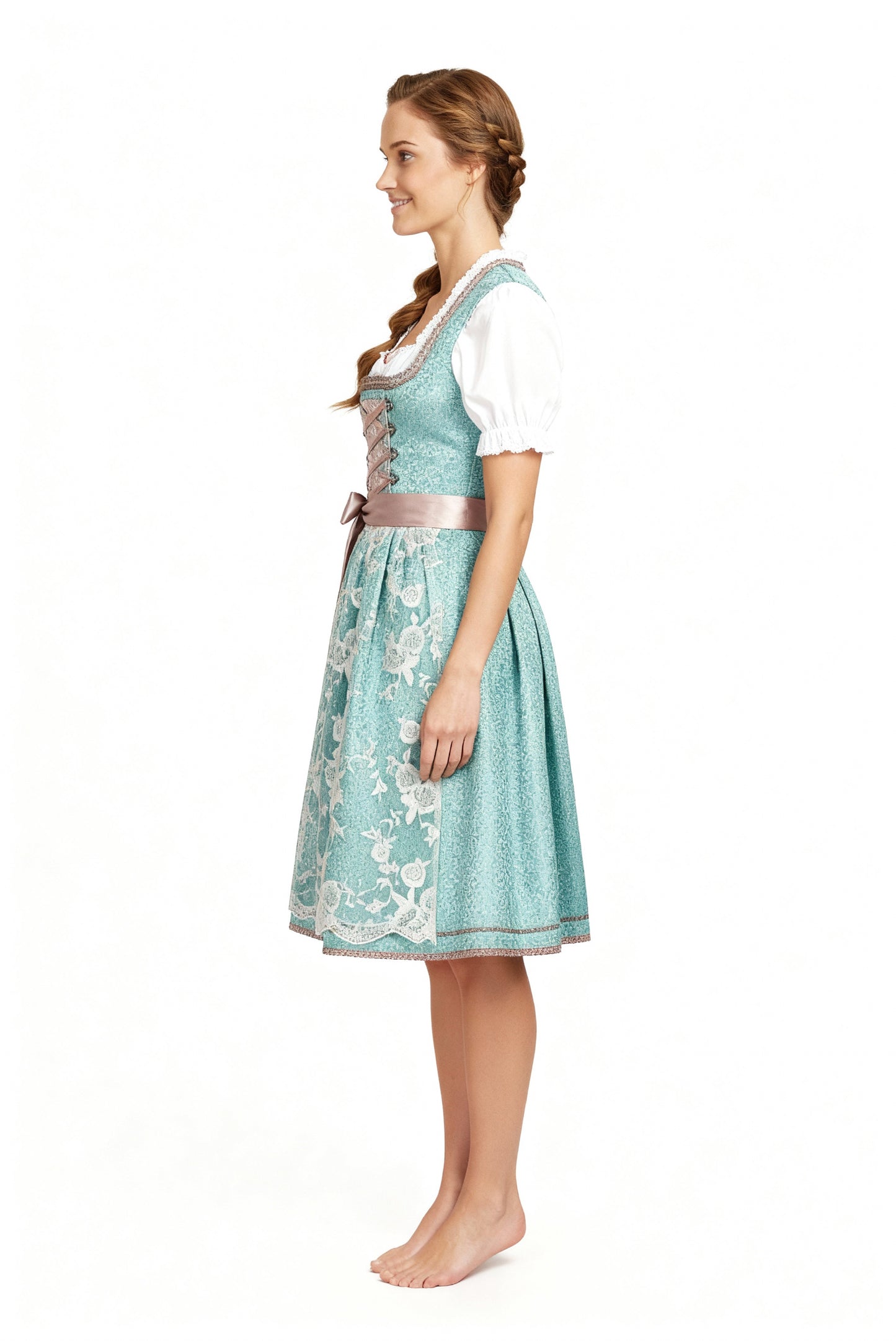 Sweetheart Neck Short Sleeve Lace Apron Dirndl Dress