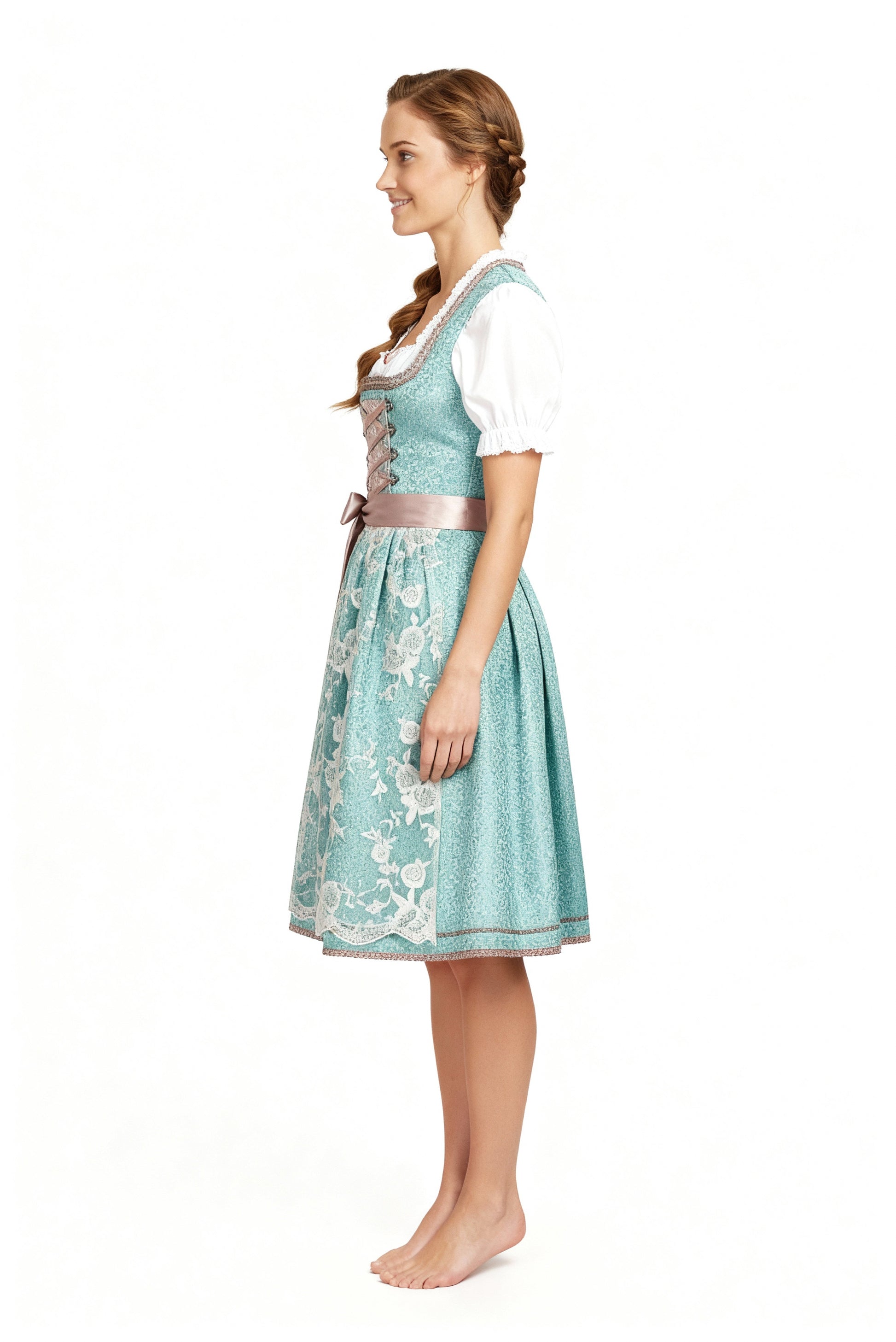 Sweetheart Neck Short Sleeve Lace Apron Dirndl Dress