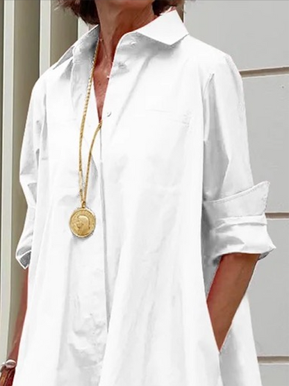 Lapel Collar Button Up Bubble Hem Shirt Dress