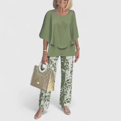 Layered Round Neck Batwing Sleeve Top Straight Leg Set