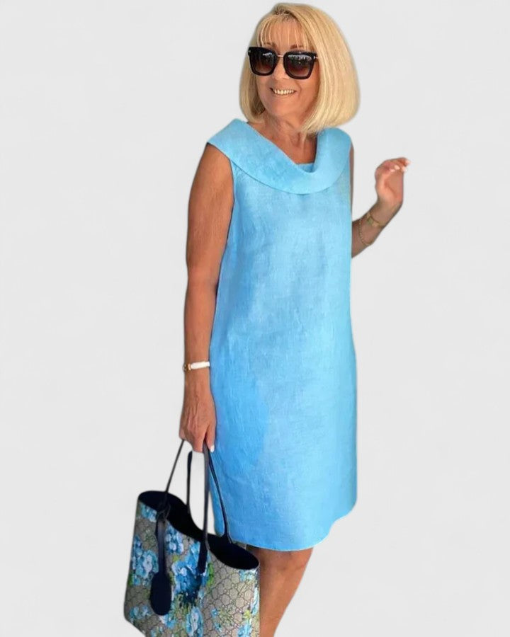 Sleeveless Cowled Straight Pocketed Unfitted Dress