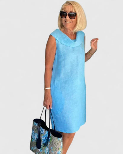 Sleeveless Cowled Straight Pocketed Unfitted Dress