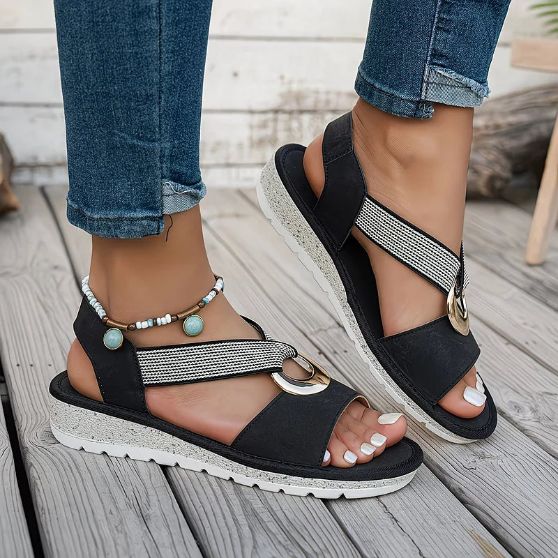 Ring Detail Open Toe Slingback Platform Sandals