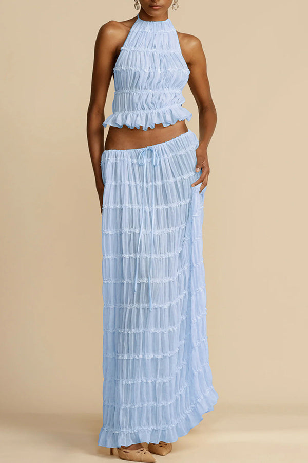 Drawstring Waist Layered Chiffon Set