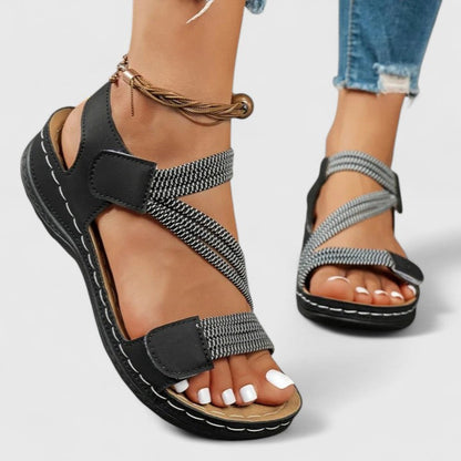 Open Toe Platform Criss Cross Hook Loop Textured Sandals