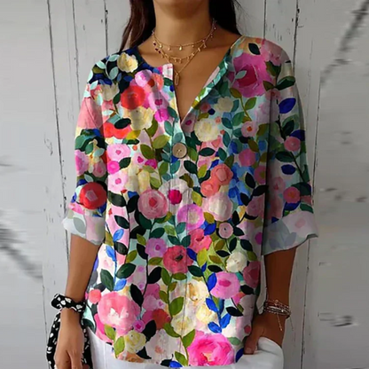 Floral Patterned Buttoned Relaxed Blouse