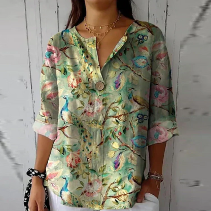 Floral Patterned Buttoned Relaxed Blouse