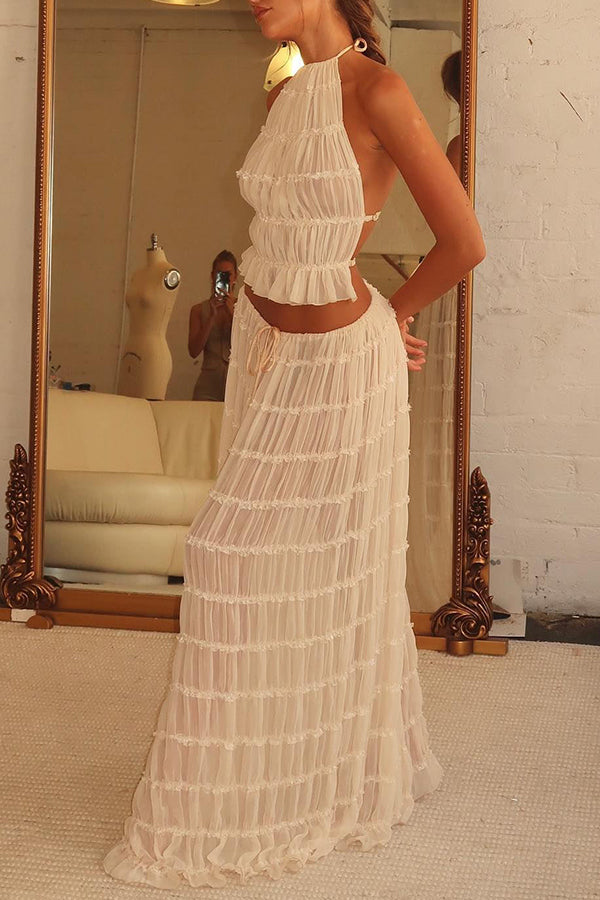 Drawstring Waist Layered Chiffon Set
