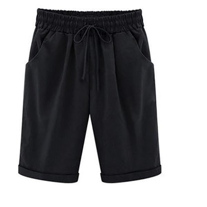 Tied Gathered Loose Pocketed Cuffed Solid Shorts