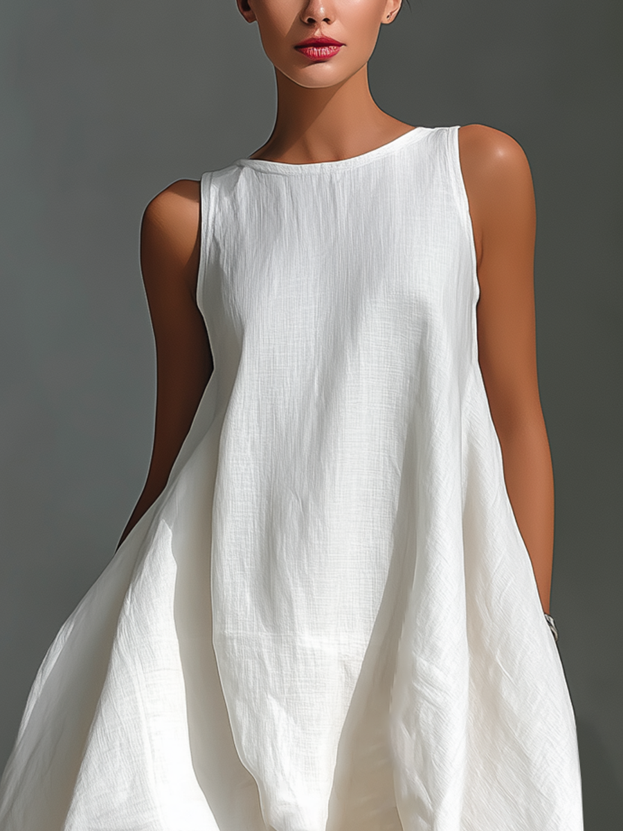 Round Neck Sleeveless Layered Asymmetric Dress