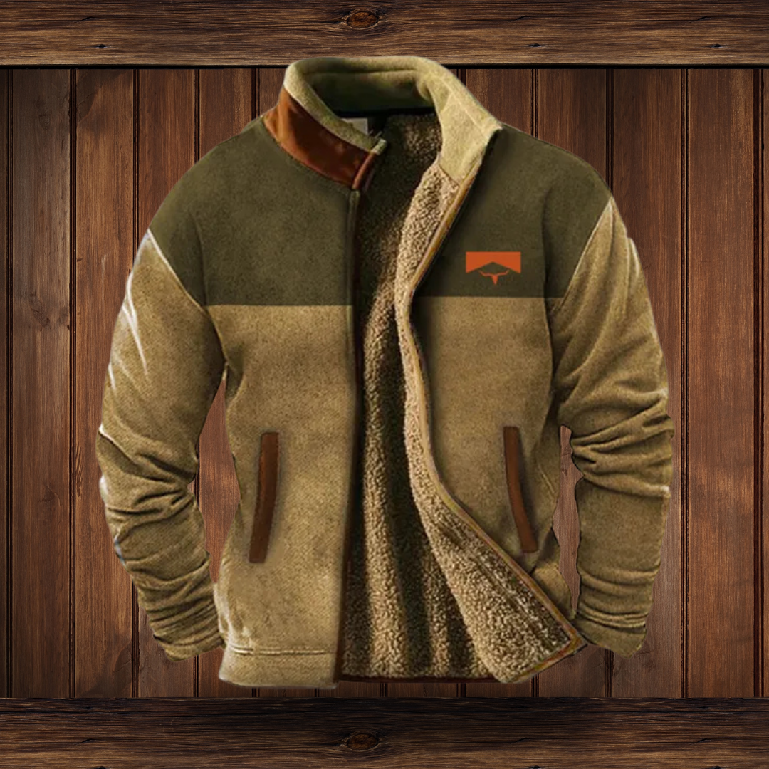 Men's Stand Collar Southwestern Print Sleeve Zip Jacket