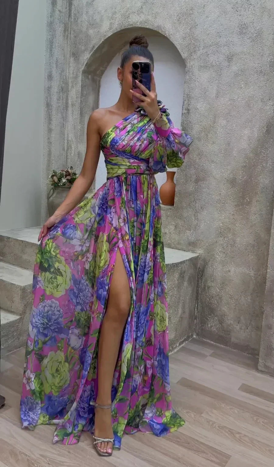 One-Shoulder Floral Dress