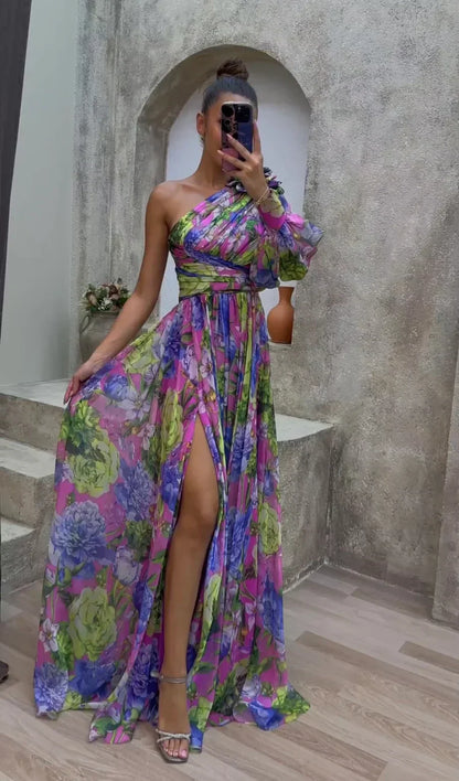 One-Shoulder Floral Dress