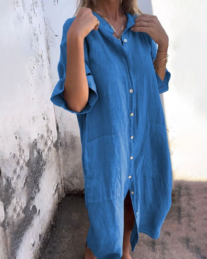 Oversized Buttoned Pocket Midi Dress