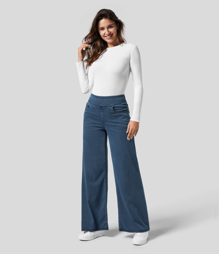 Women's High-Waisted Wide Leg Stretch Trousers