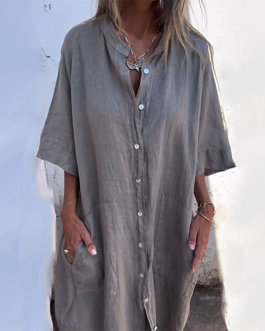 Oversized Buttoned Pocket Midi Dress