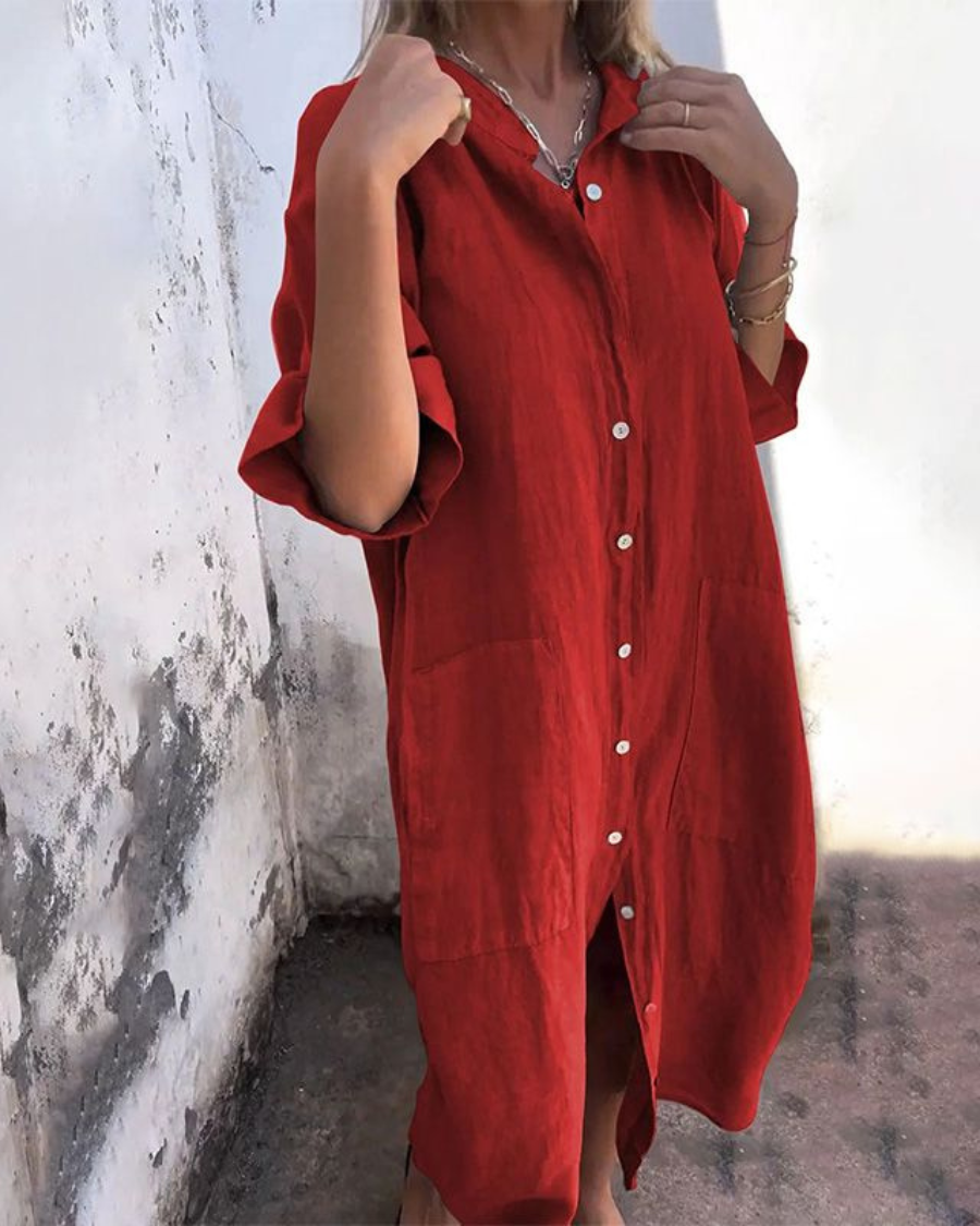 Oversized Buttoned Pocket Midi Dress