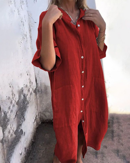 Oversized Buttoned Pocket Midi Dress