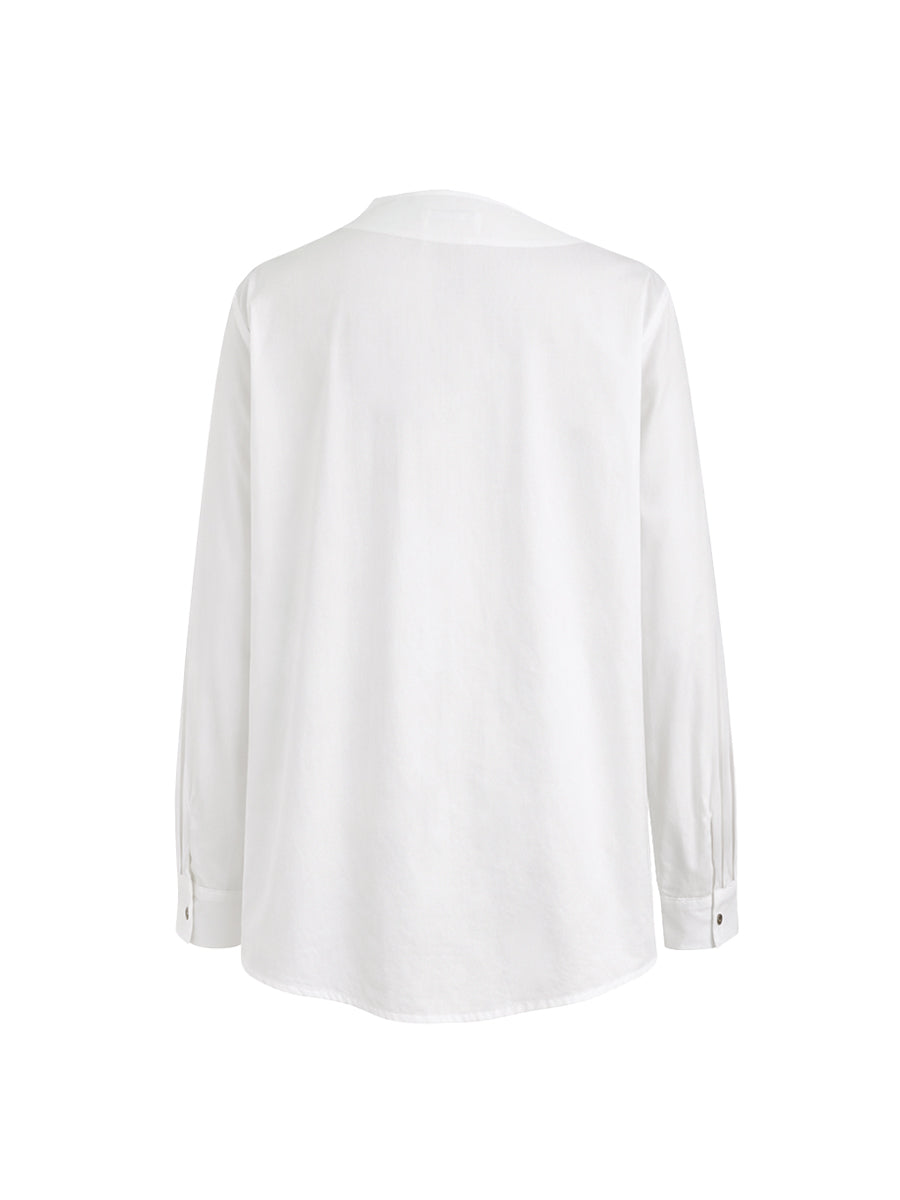 Asymmetric Buttoned Mock Neck Long Sleeve Blouse