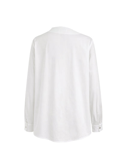 Asymmetric Buttoned Mock Neck Long Sleeve Blouse