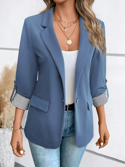Lapel Collared Pocketed Cuffed Structured Plain Blazer