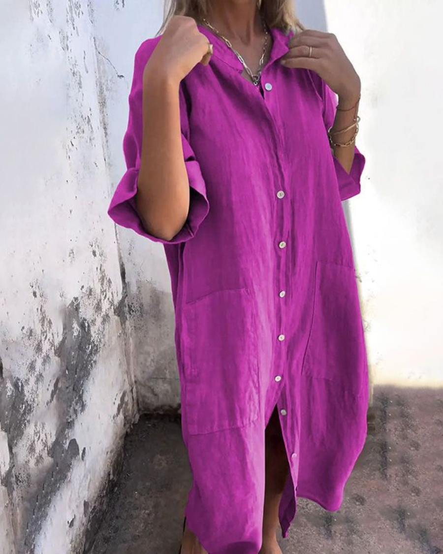 Oversized Buttoned Pocket Midi Dress