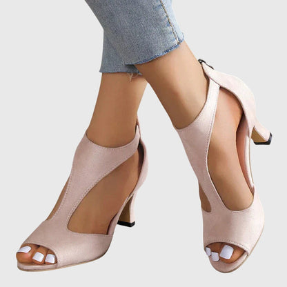 Open Toe Cut Out Back Zip Kitten Heels