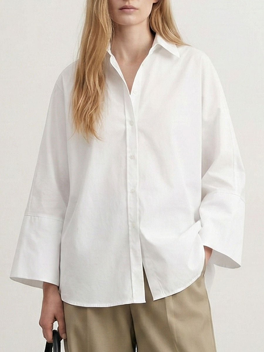 Long Sleeves Loose Lapel Collared Blouse
