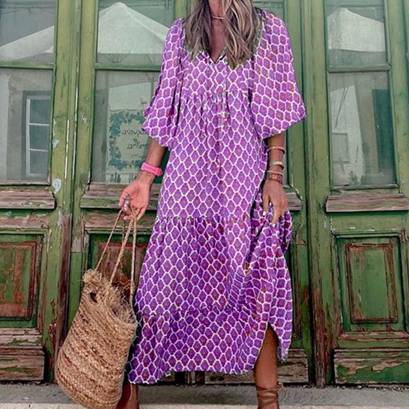 Loose Fit Printed Ruffled Dress