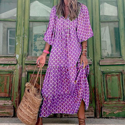 Loose Fit Printed Ruffled Dress