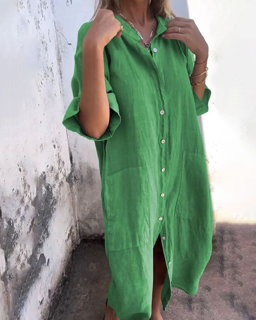 Oversized Buttoned Pocket Midi Dress