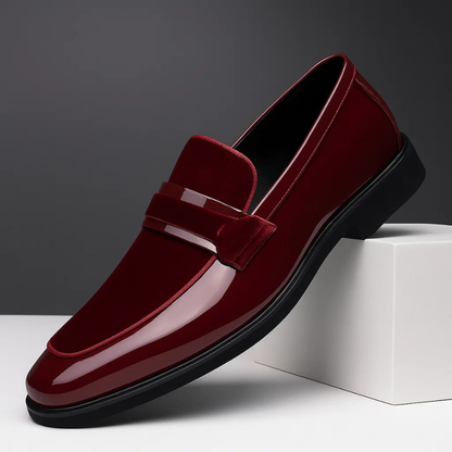 Glossy Paneled Banded Stitched Heeled Loafers