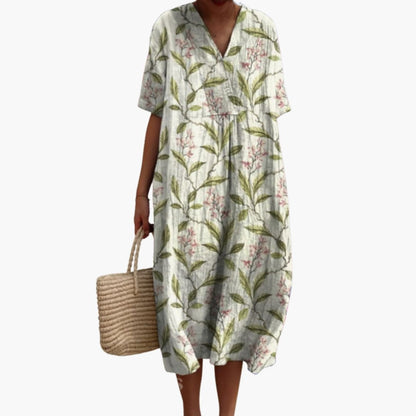 Floral Gathered Loose Oversized Printed Midi Dress
