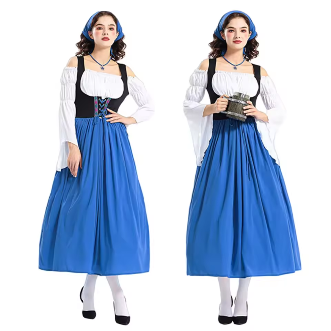 Women's Off-Shoulder Long Sleeve Lace-Up Maxi Oktoberfest Dress