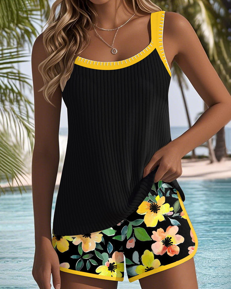 Adjustable Floral Printed Round Fitted Swimwear