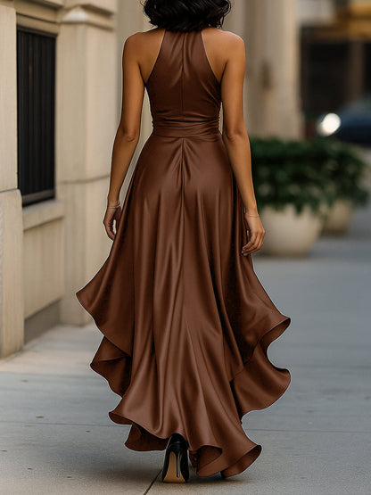 Halter Ruched Ruffled Dress