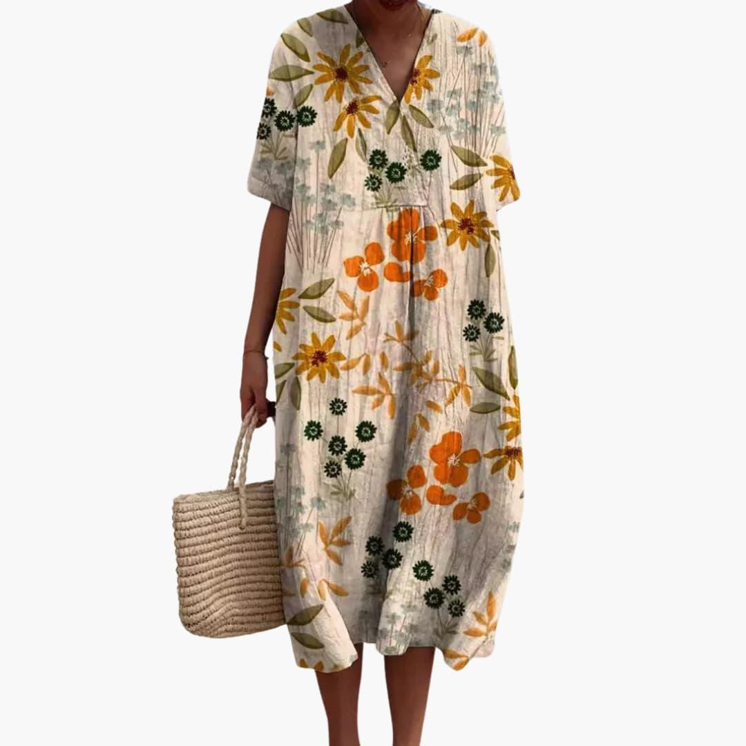 Floral Gathered Loose Oversized Printed Midi Dress