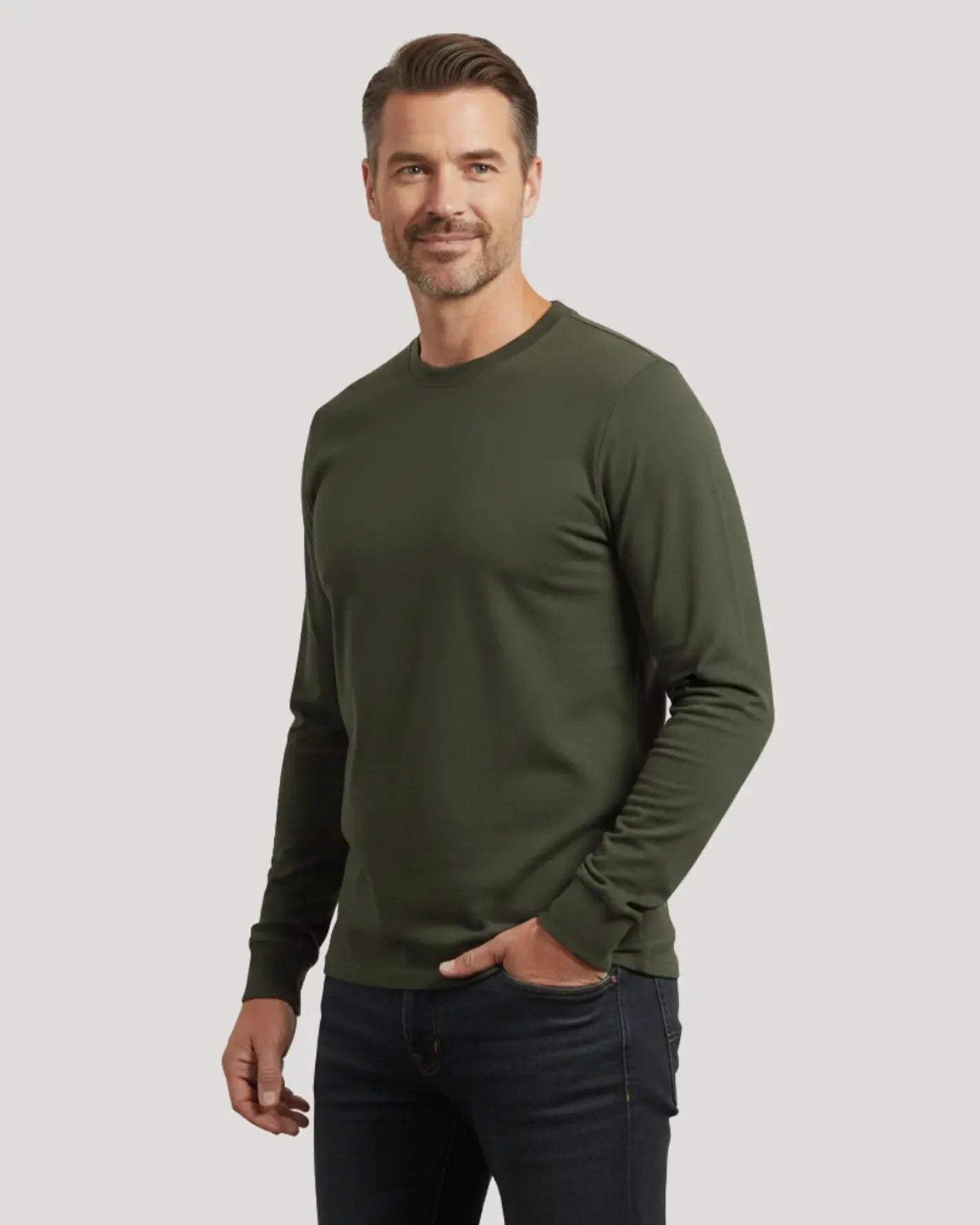 Round Neck Long Sleeved Cuffed Solid Shirt