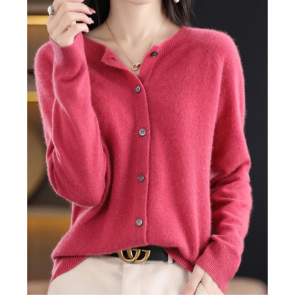 Round Buttoned Ribbed Cuffed Relaxed Cardigan