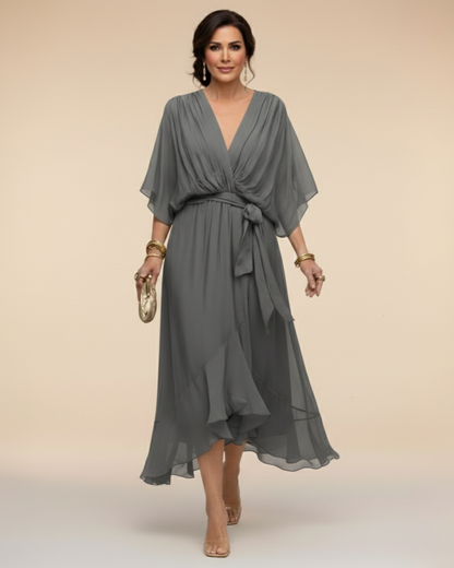 Gathered V-Neck Dress