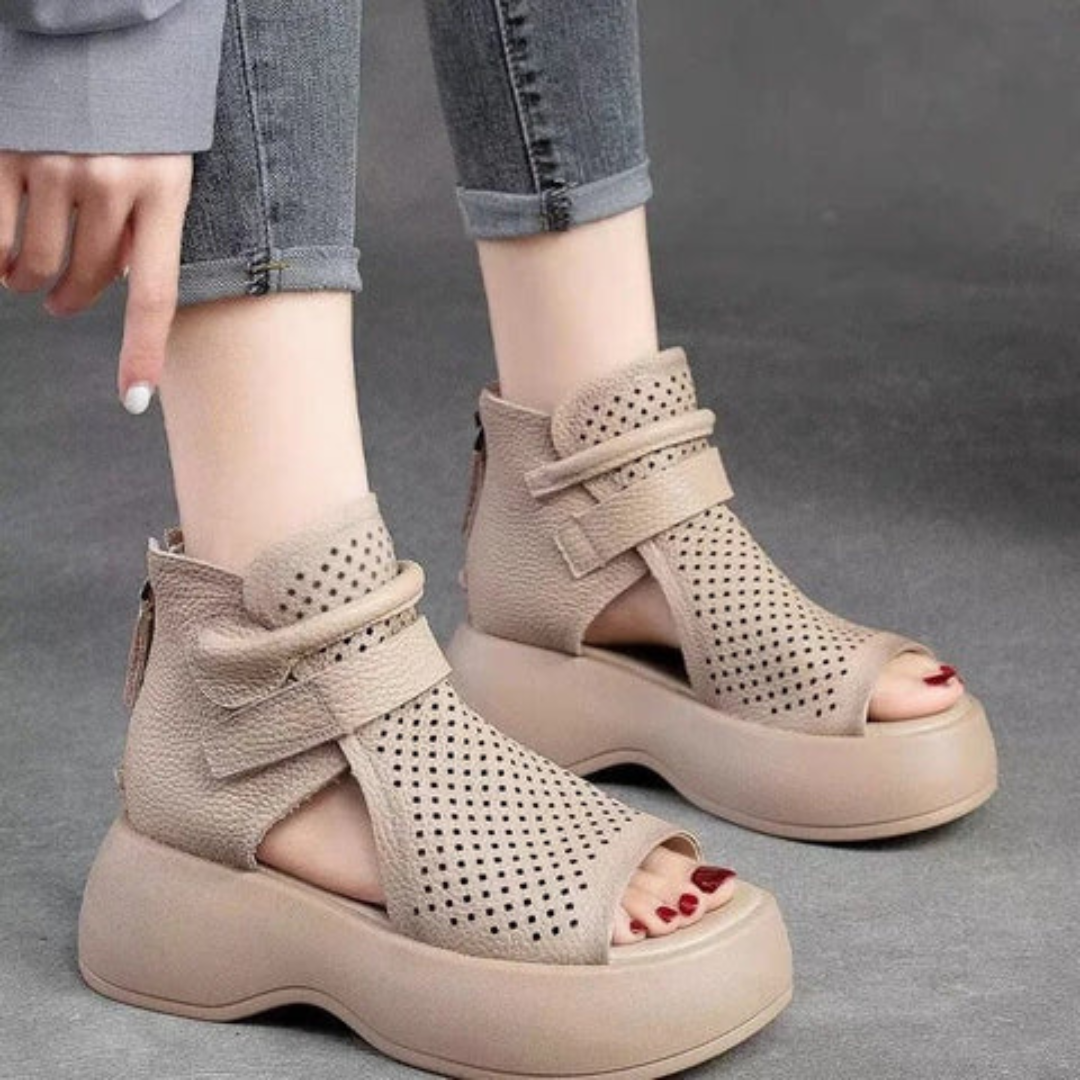 Perforated Open Toe Platform Sandals