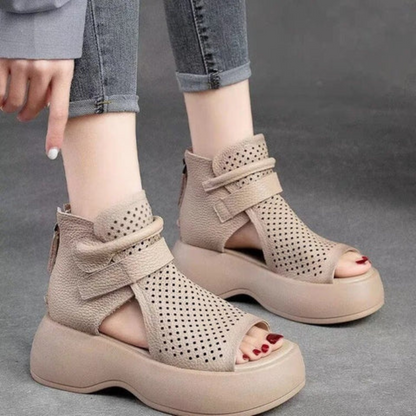 Perforated Open Toe Platform Sandals