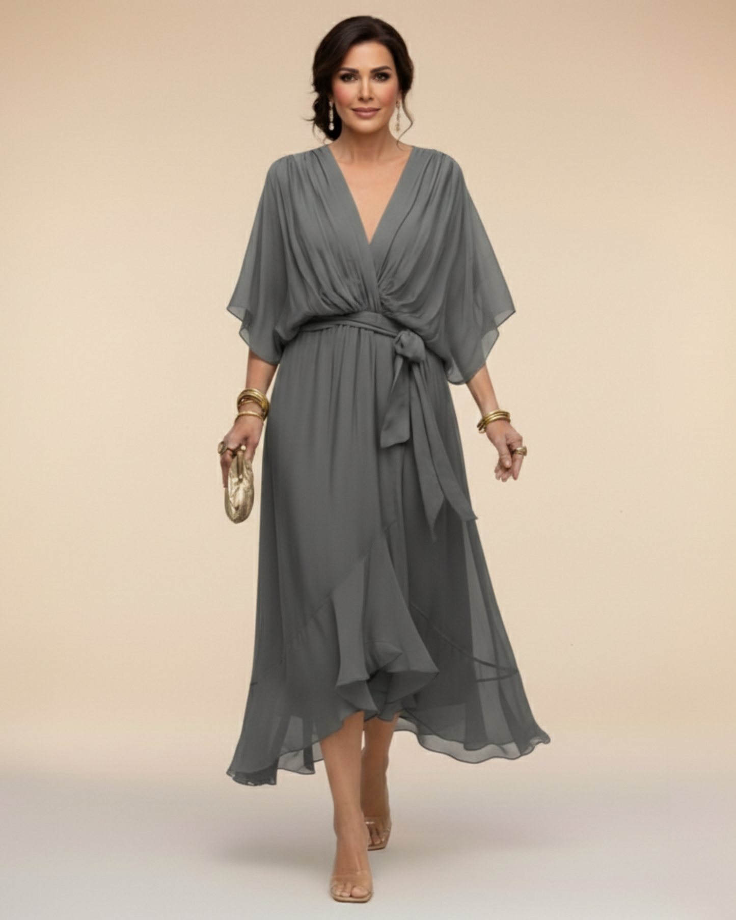 Gathered V-Neck Dress