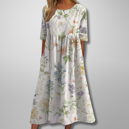 Short Sleeved Round Neck Floral Dress