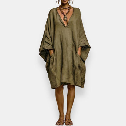 Low Wide Draped Loose Solid Midi Dress
