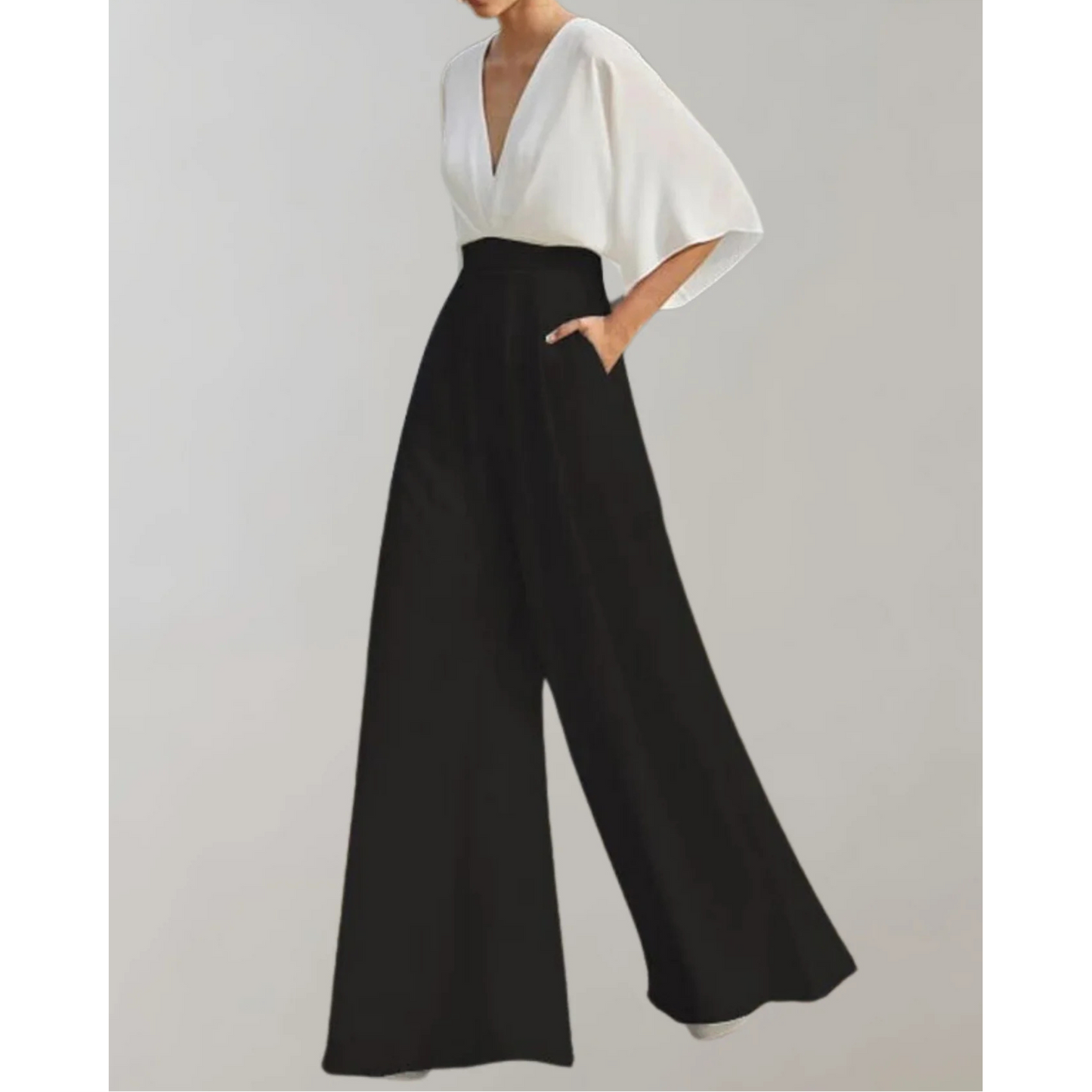 Wide Leg V Neck Flutter Sleeve Jumpsuit