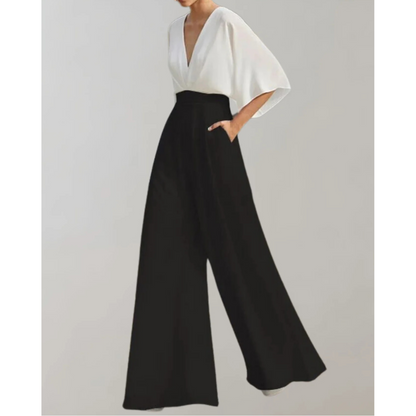 Wide Leg V Neck Flutter Sleeve Jumpsuit